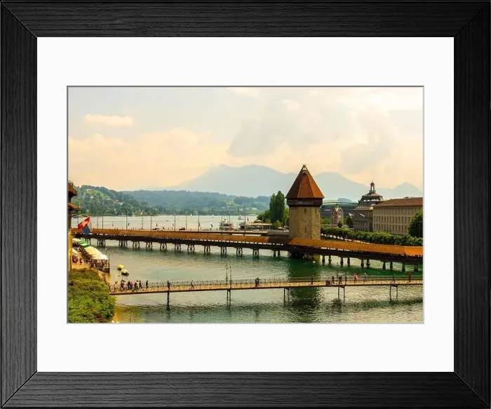 Framed Print : City of Lucerne with Bridge Tower in a Sunny Day in Switzerland Framed Print : City of Lucerne with Bridge Tower in a Sunny Day in Switzerland