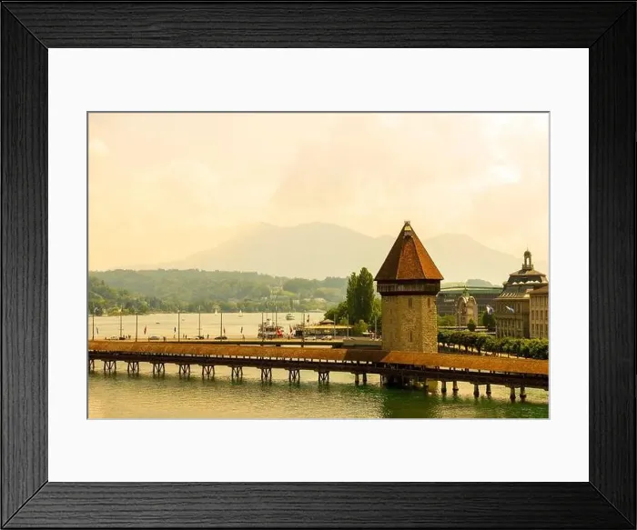 Framed Print : City of Lucerne with Bridge Tower in a Sunny Day in Switzerland Framed Print : City of Lucerne with Bridge Tower in a Sunny Day in Switzerland