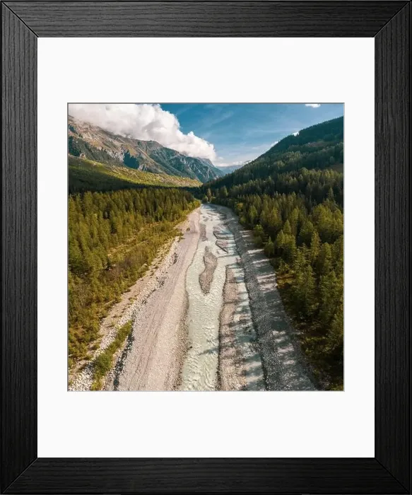 Framed Print : Aerial drone photo of a beautiful alpine valley Framed Print : Aerial drone photo of a beautiful alpine valley