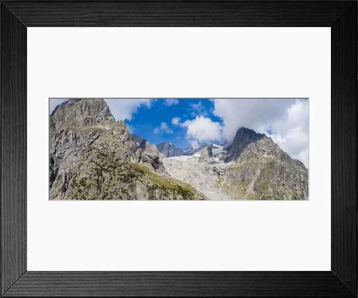 Framed Print : Panorama of a Alpine mountain valley and peaks Framed Print : Panorama of a Alpine mountain valley and peaks