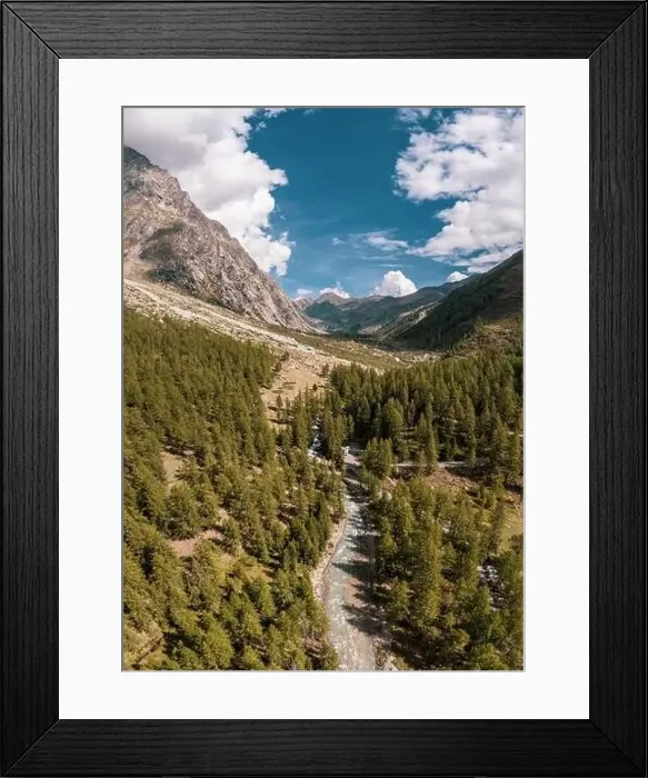 Framed Print : Aerial drone photo of a beautiful alpine valley Framed Print : Aerial drone photo of a beautiful alpine valley
