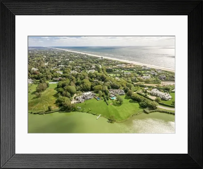Framed Print : Aerial view of estates near the ocean in Southampton, NY Framed Print : Aerial view of estates near the ocean in Southampton, NY