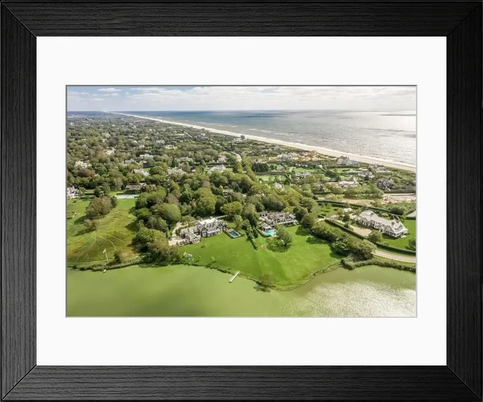 Framed Print : Aerial view of estates near the ocean in Southampton, NY Framed Print : Aerial view of estates near the ocean in Southampton, NY