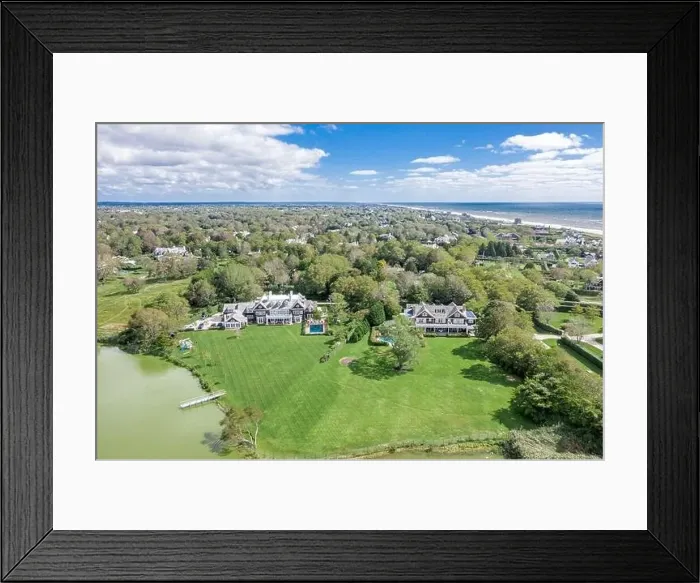 Framed Print : Aerial view of estates near the ocean in Southampton, NY Framed Print : Aerial view of estates near the ocean in Southampton, NY