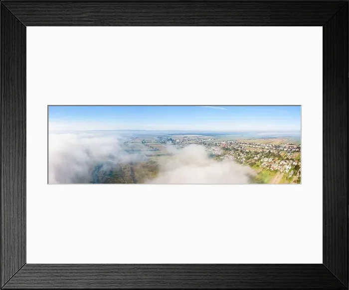 Framed Print : Aerial drone view of scenic countryside in autumn sunny and misty day. Birds eye view of traditional Ukrainian village Framed Print : Aerial drone view of scenic countryside in autumn sunny and misty day. Birds eye view of traditional Ukrainian village