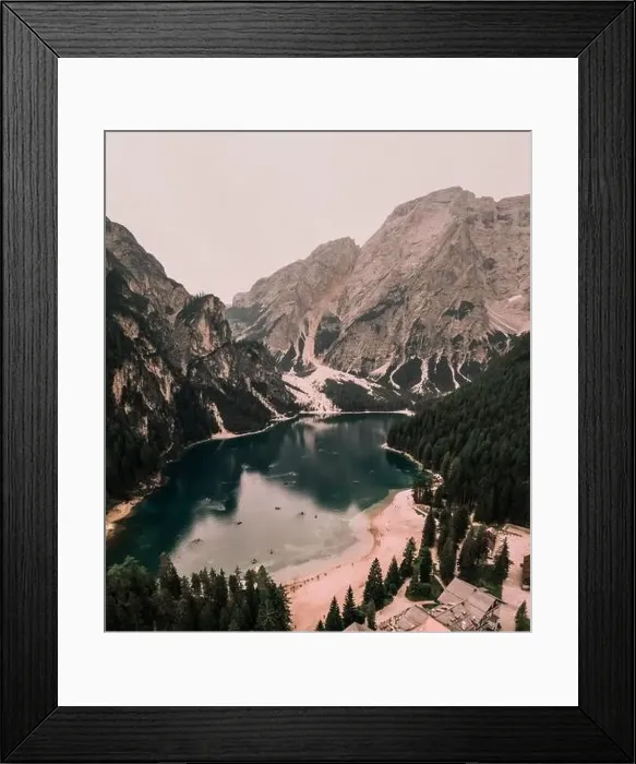 Framed Print : A large clear azure aquamarine green lake. High snow-capped stone mountains Framed Print : A large clear azure aquamarine green lake. High snow-capped stone mountains