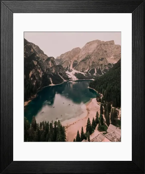 Framed Print : A large clear azure aquamarine green lake. High snow-capped stone mountains Framed Print : A large clear azure aquamarine green lake. High snow-capped stone mountains