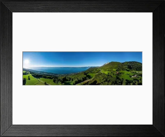 Framed Print : Geneva lake aerial panoramic view from drone, sunset time, France Framed Print : Geneva lake aerial panoramic view from drone, sunset time, France