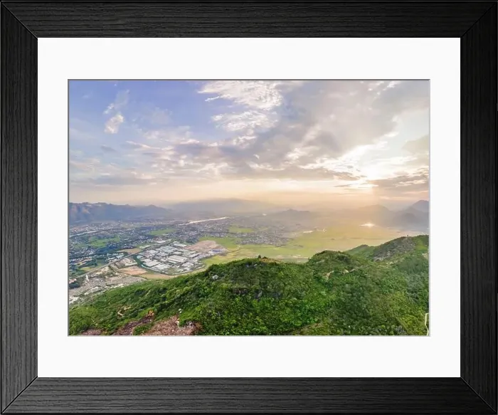 Framed Print : Mountains, river and city of Nha Trang, view from a drone Framed Print : Mountains, river and city of Nha Trang, view from a drone