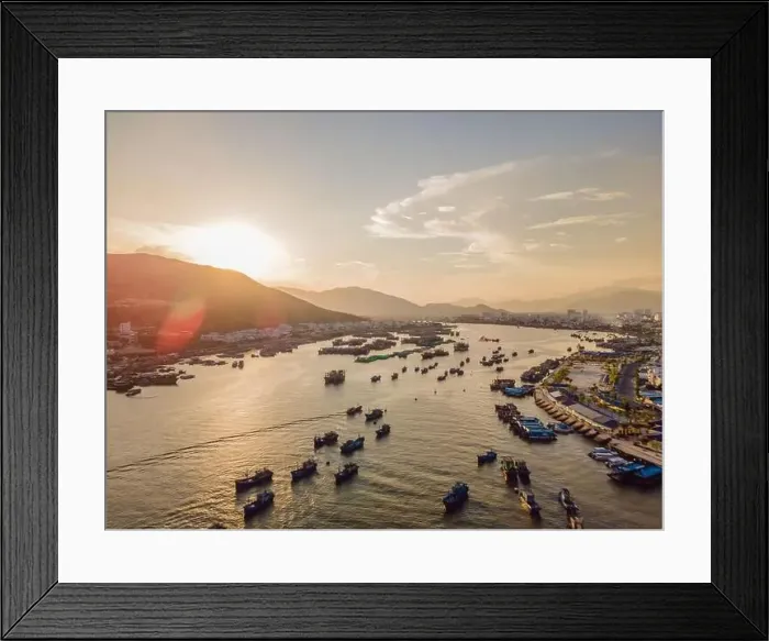 Framed Print : Mountains, river and city of Nha Trang, view from a drone Framed Print : Mountains, river and city of Nha Trang, view from a drone