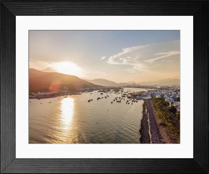 Framed Print : Mountains, river and city of Nha Trang, view from a drone Framed Print : Mountains, river and city of Nha Trang, view from a drone