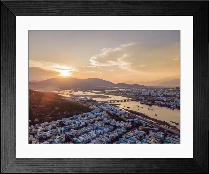Framed Print : Mountains, river and city of Nha Trang, view from a drone Framed Print : Mountains, river and city of Nha Trang, view from a drone