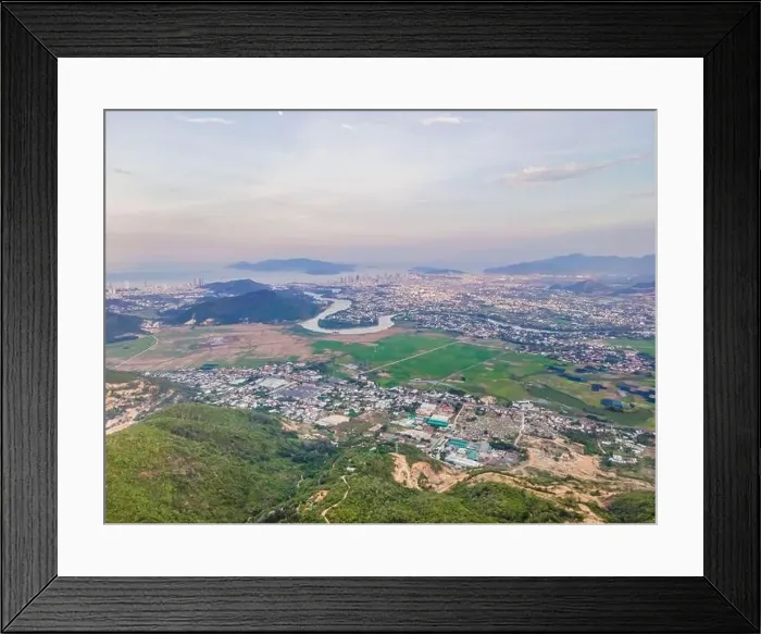 Framed Print : Mountains, river and city of Nha Trang, view from a drone Framed Print : Mountains, river and city of Nha Trang, view from a drone