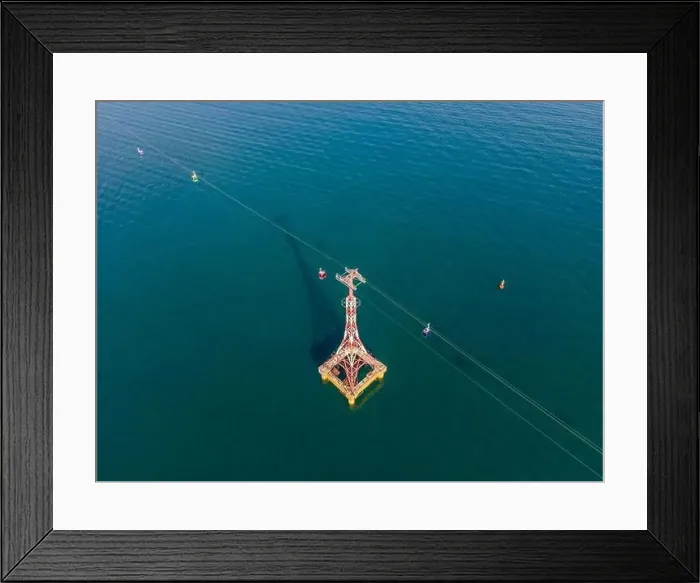 Framed Print : The cable car at Nha Trang beach. Aerial view from drone Framed Print : The cable car at Nha Trang beach. Aerial view from drone