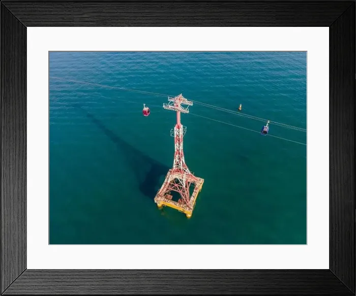 Framed Print : The cable car at Nha Trang beach. Aerial view from drone Framed Print : The cable car at Nha Trang beach. Aerial view from drone