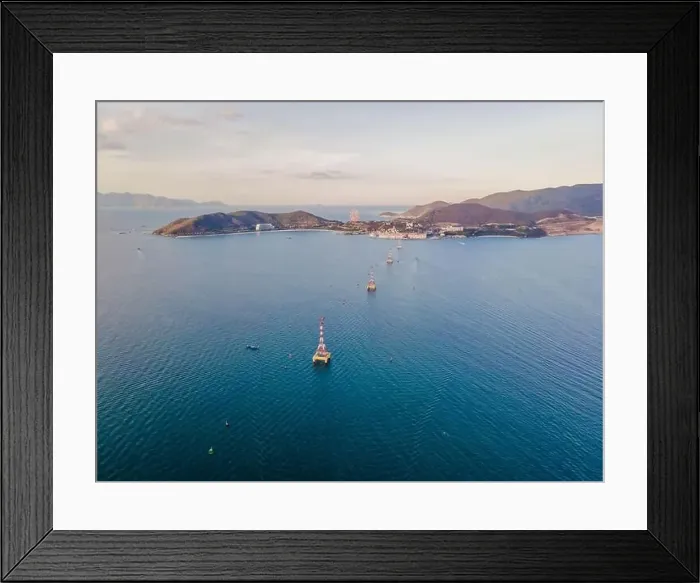 Framed Print : The cable car at Nha Trang beach. Aerial view from drone Framed Print : The cable car at Nha Trang beach. Aerial view from drone