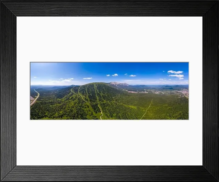 Framed Print : Summer Sheregesh Kemerovo region, Russia, panorama of Mount Zelenaya and Mustag. Aerial top view Framed Print : Summer Sheregesh Kemerovo region, Russia, panorama of Mount Zelenaya and Mustag. Aerial top view