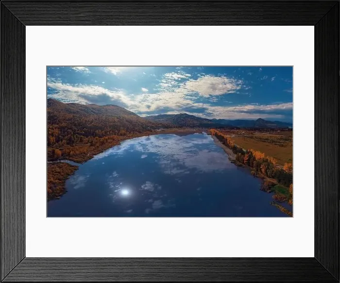 Framed Print : Aerial drone view of the Manjerokskoe lake Framed Print : Aerial drone view of the Manjerokskoe lake
