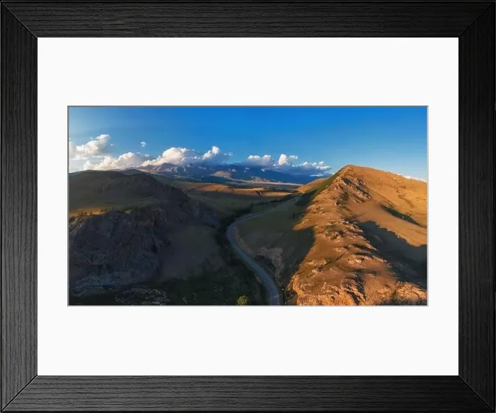 Framed Print : Aerial view of road in beautiful autumn Altai mountains Framed Print : Aerial view of road in beautiful autumn Altai mountains