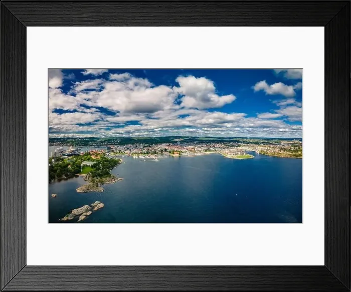 Framed Print : Drone view of Kristiansand town and Kvadraturen from Oderoya, Norway Framed Print : Drone view of Kristiansand town and Kvadraturen from Oderoya, Norway