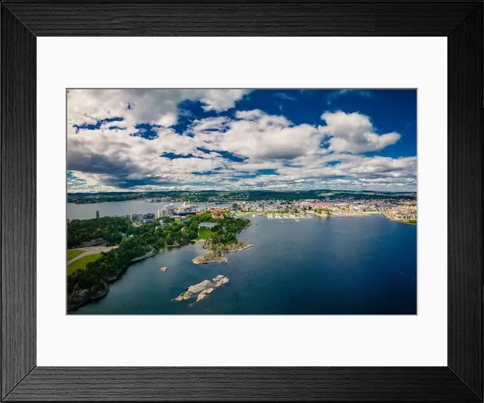 Framed Print : Drone view of Kristiansand town and Kvadraturen from Oderoya, Norway Framed Print : Drone view of Kristiansand town and Kvadraturen from Oderoya, Norway