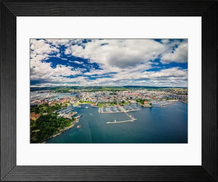 Framed Print : Drone view of Kristiansand town and Kvadraturen from Oderoya, Norway Framed Print : Drone view of Kristiansand town and Kvadraturen from Oderoya, Norway