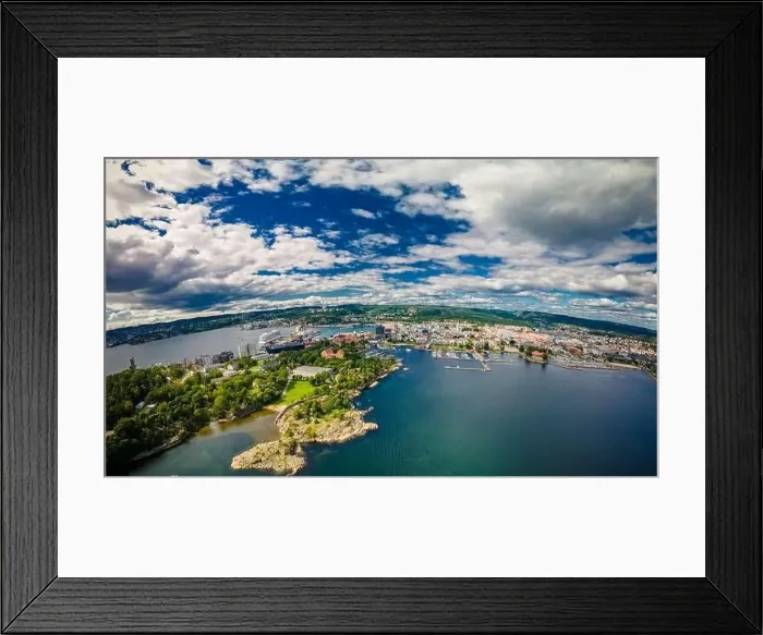 Framed Print : Drone view of Kristiansand town and Kvadraturen from Oderoya, Norway Framed Print : Drone view of Kristiansand town and Kvadraturen from Oderoya, Norway