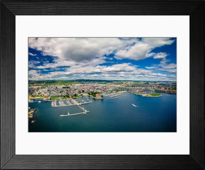 Framed Print : Drone view of Kristiansand town and Kvadraturen from Oderoya, Norway Framed Print : Drone view of Kristiansand town and Kvadraturen from Oderoya, Norway