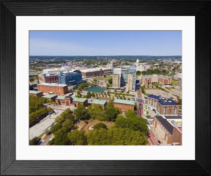 Framed Print : Providence modern city aerial view including Waterplace Park Framed Print : Providence modern city aerial view including Waterplace Park