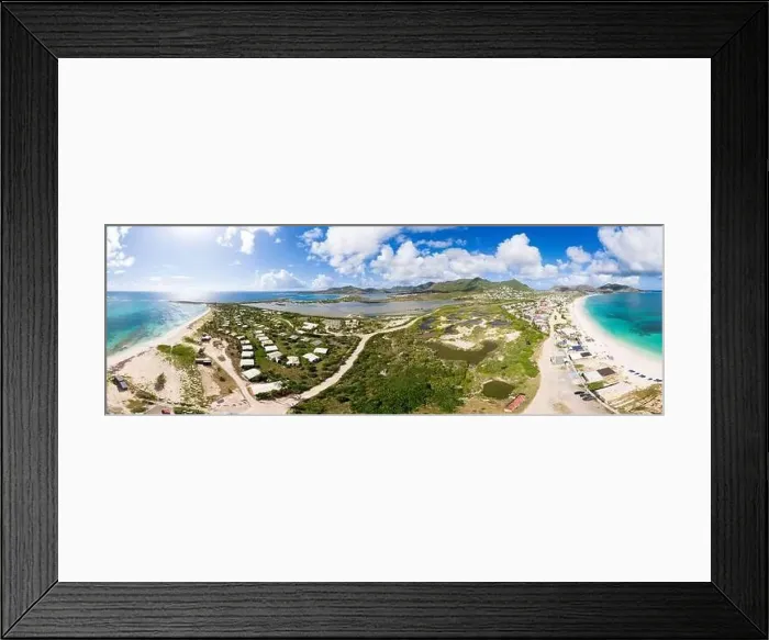 Framed Print : Wide Angle, Aerial drone view of the caribbean island of french Saint Martin Framed Print : Wide Angle, Aerial drone view of the caribbean island of french Saint Martin