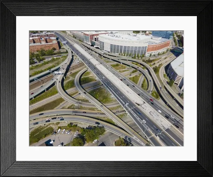 Framed Print : Providence interchange road at Interstate Highway I-95 exit 22 to Memorial Blvd aerial view in downtown Providence Framed Print : Providence interchange road at Interstate Highway I-95 exit 22 to Memorial Blvd aerial view in downtown Providence