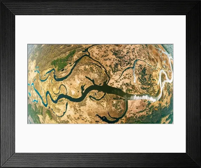 Framed Print : Aerial View River Landscape In Sunny Spring Day Framed Print : Aerial View River Landscape In Sunny Spring Day