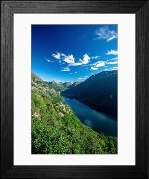 Framed Print : Panoramic and drone landscape of Geiranger fjords, Geirangerfjord, Norway Framed Print : Panoramic and drone landscape of Geiranger fjords, Geirangerfjord, Norway