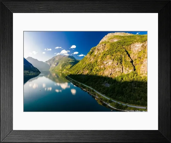Framed Print : Panoramic and drone landscape of Geiranger fjords, Geirangerfjord, Norway Framed Print : Panoramic and drone landscape of Geiranger fjords, Geirangerfjord, Norway