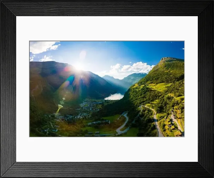 Framed Print : Panoramic and drone landscape of Geiranger fjords, Geirangerfjord, Norway Framed Print : Panoramic and drone landscape of Geiranger fjords, Geirangerfjord, Norway