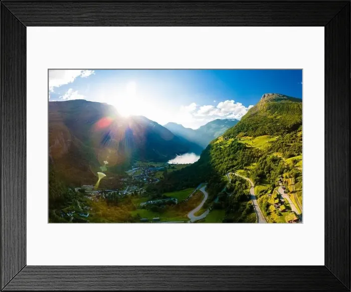 Framed Print : Panoramic and drone landscape of Geiranger fjords, Geirangerfjord, Norway Framed Print : Panoramic and drone landscape of Geiranger fjords, Geirangerfjord, Norway