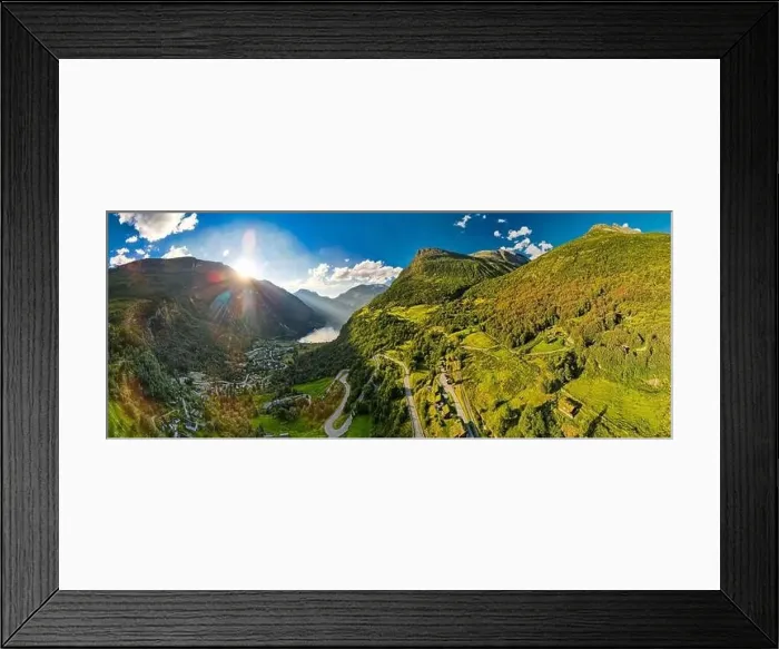 Framed Print : Panoramic and drone landscape of Geiranger fjords, Geirangerfjord, Norway Framed Print : Panoramic and drone landscape of Geiranger fjords, Geirangerfjord, Norway
