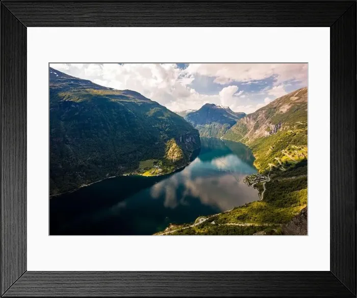 Framed Print : Panoramic and drone landscape of Geiranger fjords, Geirangerfjord, Norway Framed Print : Panoramic and drone landscape of Geiranger fjords, Geirangerfjord, Norway