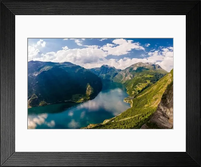Framed Print : Panoramic and drone landscape of Geiranger fjords, Geirangerfjord, Norway Framed Print : Panoramic and drone landscape of Geiranger fjords, Geirangerfjord, Norway