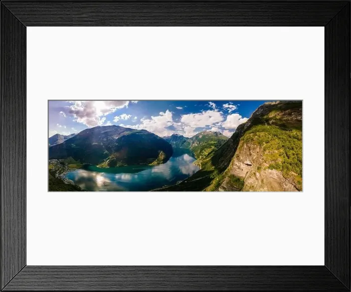 Framed Print : Panoramic and drone landscape of Geiranger fjords, Geirangerfjord, Norway Framed Print : Panoramic and drone landscape of Geiranger fjords, Geirangerfjord, Norway