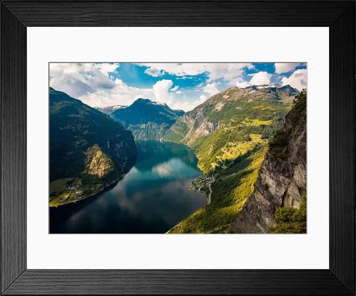 Framed Print : Panoramic and drone landscape of Geiranger fjords, Geirangerfjord, Norway Framed Print : Panoramic and drone landscape of Geiranger fjords, Geirangerfjord, Norway