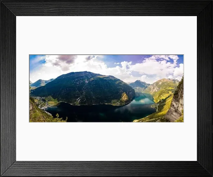 Framed Print : Panoramic and drone landscape of Geiranger fjords, Geirangerfjord, Norway Framed Print : Panoramic and drone landscape of Geiranger fjords, Geirangerfjord, Norway