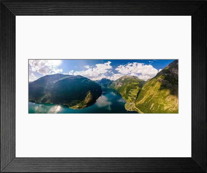Framed Print : Panoramic and drone landscape of Geiranger fjords, Geirangerfjord, Norway Framed Print : Panoramic and drone landscape of Geiranger fjords, Geirangerfjord, Norway