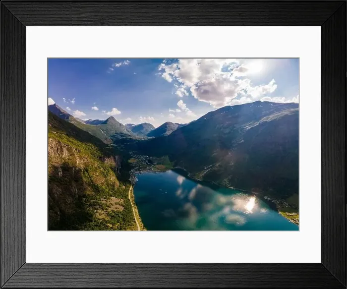 Framed Print : Panoramic and drone landscape of Geiranger fjords, Geirangerfjord, Norway Framed Print : Panoramic and drone landscape of Geiranger fjords, Geirangerfjord, Norway