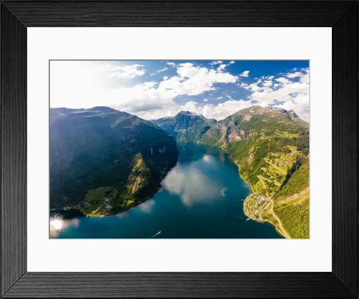Framed Print : Panoramic and drone landscape of Geiranger fjords, Geirangerfjord, Norway Framed Print : Panoramic and drone landscape of Geiranger fjords, Geirangerfjord, Norway