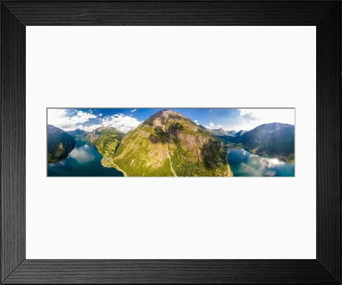 Framed Print : Panoramic and drone landscape of Geiranger fjords, Geirangerfjord, Norway Framed Print : Panoramic and drone landscape of Geiranger fjords, Geirangerfjord, Norway