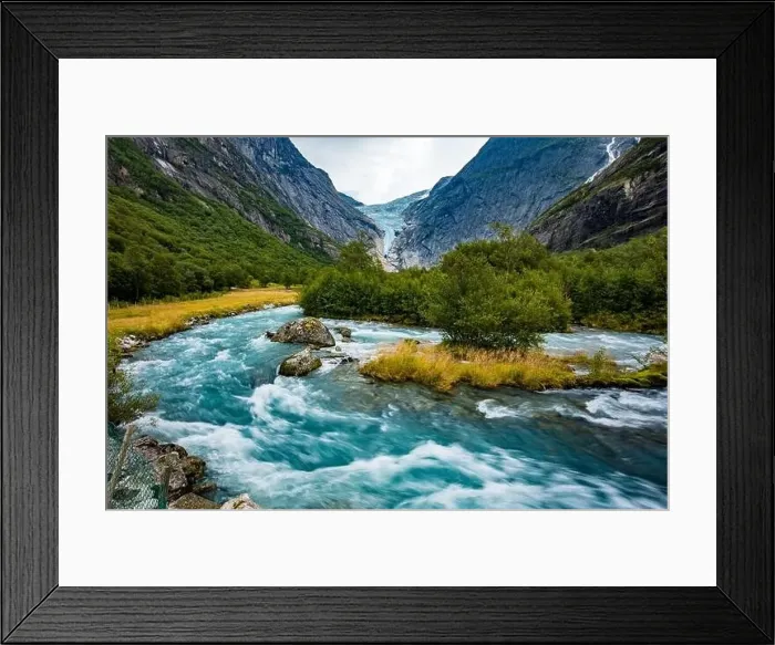 Framed Print : Briksdalsbreen is a glacier arm of Jostedalsbreen, and a lake, Briksdalsbre, Norway Framed Print : Briksdalsbreen is a glacier arm of Jostedalsbreen, and a lake, Briksdalsbre, Norway