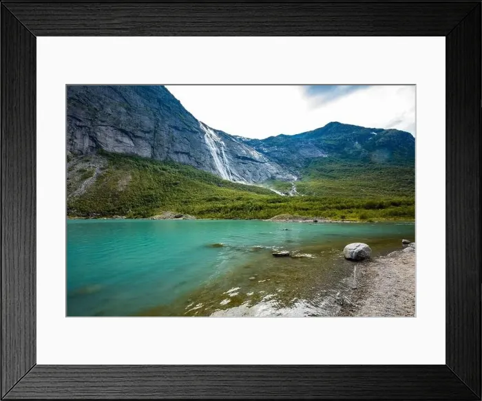 Framed Print : Briksdalsbreen is a glacier arm of Jostedalsbreen, and a lake, Briksdalsbre, Norway Framed Print : Briksdalsbreen is a glacier arm of Jostedalsbreen, and a lake, Briksdalsbre, Norway