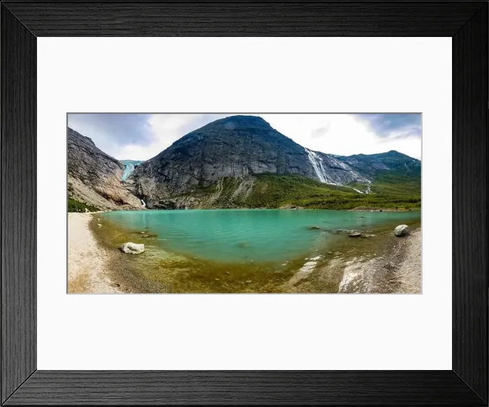Framed Print : Briksdalsbreen is a glacier arm of Jostedalsbreen, and a lake, Briksdalsbre, Norway Framed Print : Briksdalsbreen is a glacier arm of Jostedalsbreen, and a lake, Briksdalsbre, Norway
