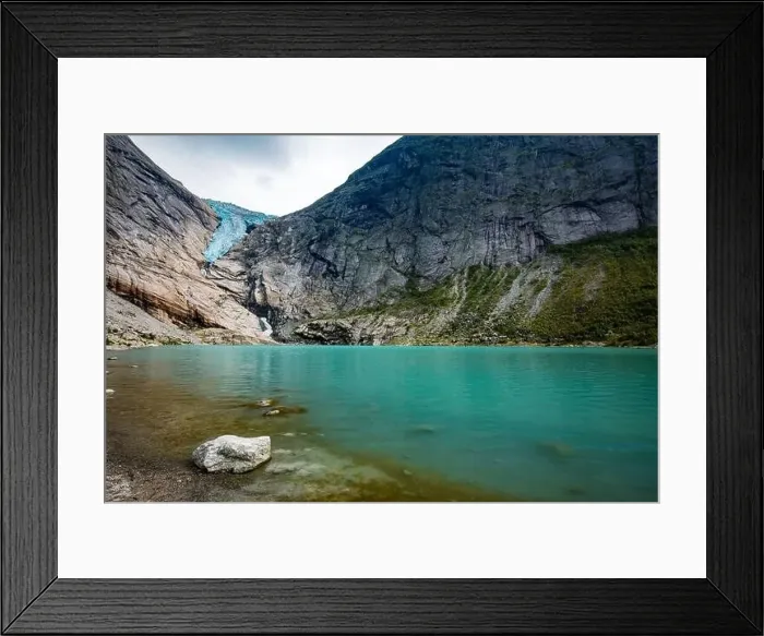 Framed Print : Briksdalsbreen is a glacier arm of Jostedalsbreen, and a lake, Briksdalsbre, Norway Framed Print : Briksdalsbreen is a glacier arm of Jostedalsbreen, and a lake, Briksdalsbre, Norway